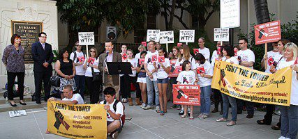 Residents gather at City Hall to fight a proposed Cell Tower (Photo By Ross A. Benson)