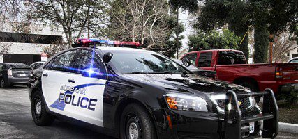 Burbank Police Chevrolet Caprice with new door emblem, new strobes in the mirrors, strobes in the front push bars, backseat cage and more. (Photo by Ross A. Benson)