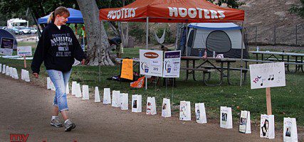 Hundreds walked in this years Relay for Life at Johnny Carson Park, the event which started Saturday morning continued through Sunday. Hundreds of dollars were raised to help fight the disease. (Photo by Ross A. Benson)