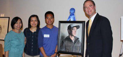 First Place Winner Joshua Dominic Macapagal and Family with Congressman Adam Schiff