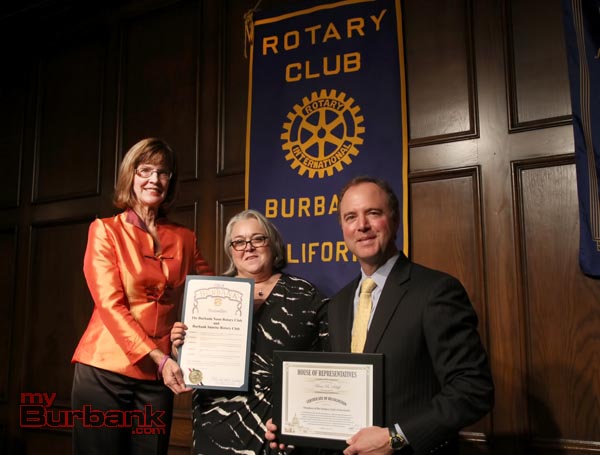 Burbank Mayor Emily Gabel-Luddy, Rotary President Barbara Howell, and Congressman Adan Schiff during Rotary's 90th celebration. (Photo by Ross A. Benson) 