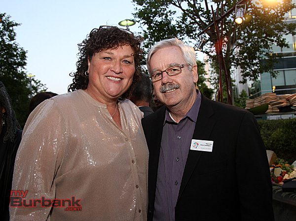 Dot-Marie Jones with  Burbank Business Professional Kevin McCarney owner of  Poquito Mas Restaurants. (Photo by Ross A. Benson)