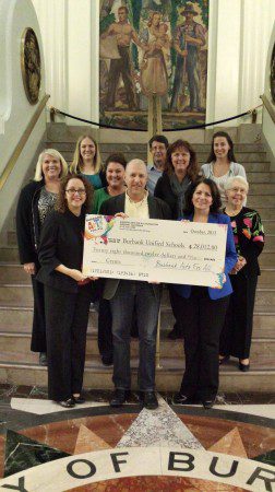 (Top row L to R) Debra Lack, John Ossiff and Melissa Pamperin; (second row L to R) Patty Dagata, Peggy Flynn, BUSD District Arts Coordinator; Alexandra Helfrich, Burbank Arts For All Foundation's Board Member and Judy Dellinger; (bottom row L to R) Trena Pitchford, Director of Development Burbank Arts for All Foundation; Bob Mohler, Vice Chair Burbank Arts For All Foundation and Carrie Brown, Chair Board of Directors Burbank Arts for All Foundation. (Photo Courtesy of BAFA)