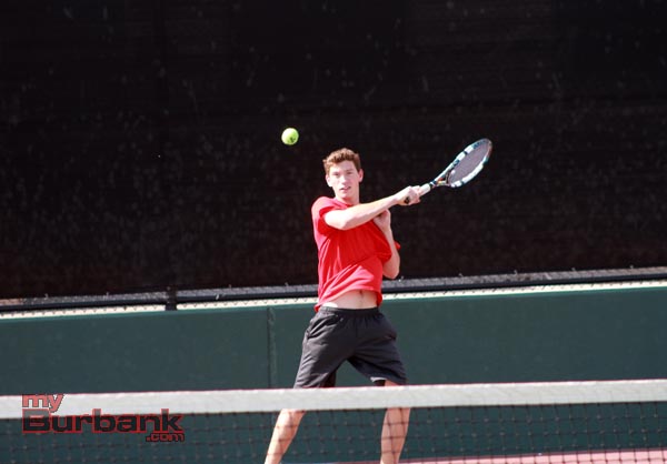 Burroughs' Sawyer Patterson won all six of his sets in singles vs. Burbank this season 6-0 (Photo by Ross A. Benson)