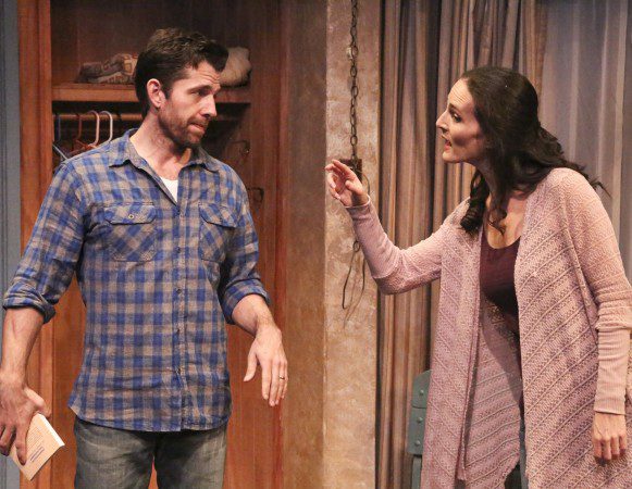 Tyler Pierce and Charlotte Cohn star in the Colony Theatre Company's West Coast premiere production of HANDLE WITH CARE, written by Jason Odell Williams and directed by Karen Carpenter and now playing at the Colony Theatre in Burbank. (Photo courtesy Michael Lamont)