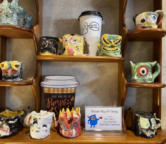 2nd Grade Class Makes Monster Mugs on Display at Ugly Mug Coffee House