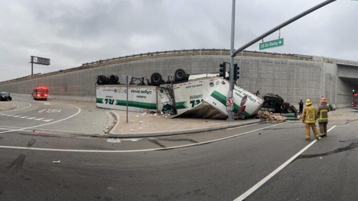 Truck Accident on Empire off Ramp (Photo Courtesy Burbank Fire Dept)