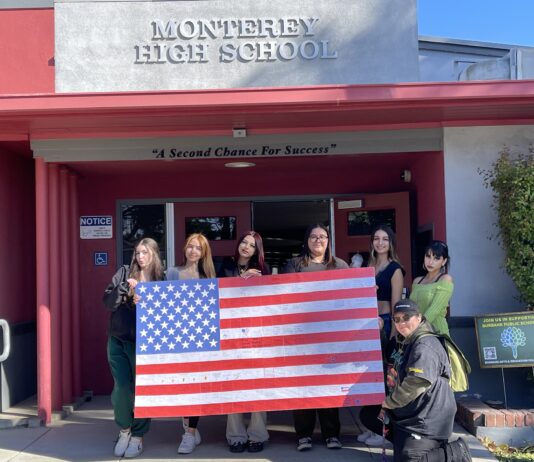 Burbank Noon Rotary Honors Student for Heartwarming Veterans Tribute with Post-it Note Flag
