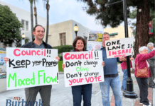 Protestors Rally at City Hall to Save Olive Ave From Losing Two Lanes
