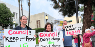 Protestors Rally at City Hall to Save Olive Ave From Losing Two Lanes