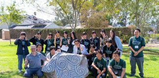 Muir Middle School Celebrates Twelfth Annual Japan Day Students from Japan's Rebun Island and teacher Ted DeVirgilis pose with the Muir Peace Monument at John Muir Middle School's twelfth annual Japan Day. (Photo Courtesy Kentaro Terra)