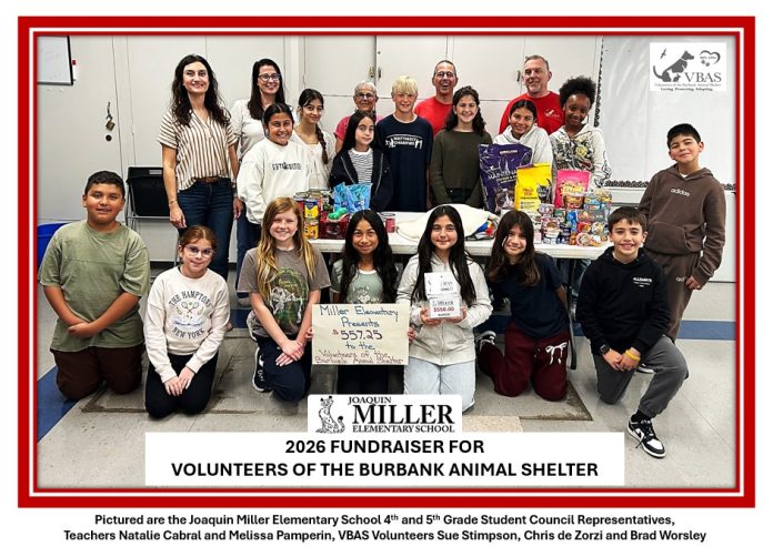 Pictured are the Joaquin Miller Elementary School 4t and 5th Grade Student Council Representatives, Teachers Natalie Cabral and Melissa Pamperin, BAS Volunteers Sue Stimpson, Chris de Zorzi and Brad Worsley